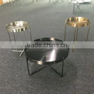 High Quality Metal Color Stainless Steel Folding End Table With Glass Top thumbnail-6
