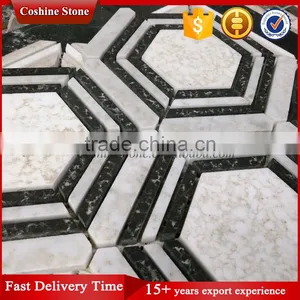 Five Layers Surround White Black Hexagon Marble Stome Mosaic With More Veins thumbnail-3