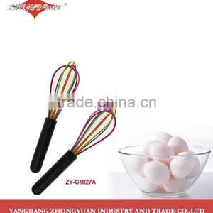 ZY-C1027A 8-inch Colorful Egg Beater Mini Silicone Coated Wires Egg Whisk With Plastic Handle thumbnail-1