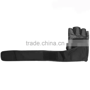 WEIGHT LIFTING GLOVES LEATHER GYM LONG STRAP WORKOUT BODY BUILDING GLOVES BLACK thumbnail-4