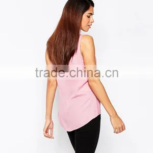 China Factory OEM ODM 2015 New Fashion V-neckline Sleeveless Twist Front Blouse thumbnail-2