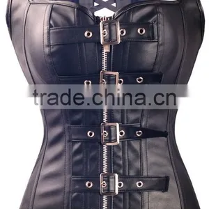 Wholesale Open Cup Front Zipper Overbust Real Leather Slimming Corsets thumbnail-4