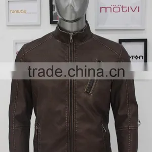 2014 Wholesale Cheap Brown PU Jacket Brazil Design For Men thumbnail-1