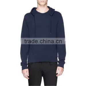 Neck Blank Hoodie Elbow Leather no Drawstring Leather Sleeve Sweatshirt thumbnail-1