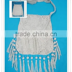 Fashion Crochet Handbag Handmade Unquied Beach Shoulder Bag 2015 With Tassel Braided Cotton Rope thumbnail-2