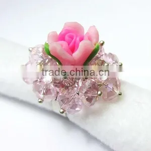Fashion Pink Burst Flower Rings, Crystal Ball Bead Rings, New Products for 2013 thumbnail-1