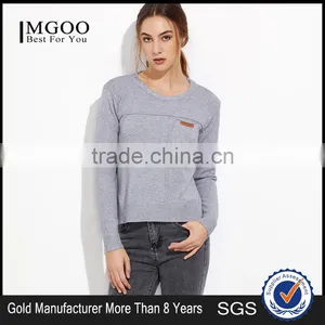 Custom Made Grey Split Side High Low Pocket Sweater Long Sleeve Round Neck Pullovers Casual Sports Sweater thumbnail-6