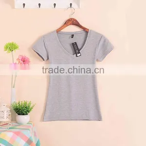 New Fashion Stretch Summer Women T Shirts Ms Solid Color Short Sleeve 100% Cotton v Neck t Shirt Women's Blank V-Veck T-Shirts thumbnail-5