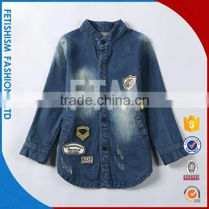 2017 Factory Supply Mini Plain White Denim Round Neck T-shirt Coat for Young Girls thumbnail-1