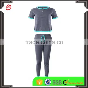 Custom Women Latest Design Tracksuit Women Summer Cotton Patchwork Short Sleeve Sport Tracksuits thumbnail-1