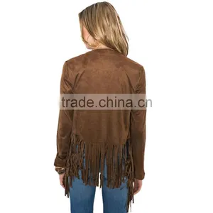 Leather Jacket Women Fringed Leather, Yellow Leather Tassels Long Sleeve Jacket 2017 thumbnail-5
