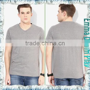 Mens Grey Custom Design Premium Quality V-Neck Plain T Shirts thumbnail-3