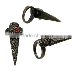 New Fashion Punk Unadjustable Fingertip Knuckle Nail Rings Antique Bronze Halloween Skull Carved Red Rhinestone 14.7mm thumbnail-1