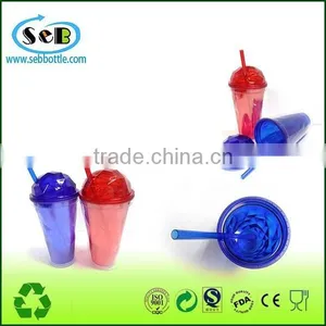 2016 New Double Wall Personalize Plastic Coffee Tumbler With Insert Paper and Straw thumbnail-1