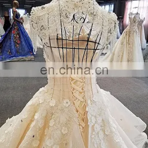 LS00323 High Neck Beaded Keyhole Back Long Train Beach Unique and Simple Dubai Wedding Gown thumbnail-2