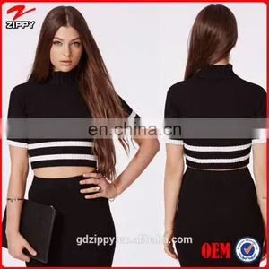 2014 Wholesale Ladies Fashion Clothes Black Strip Crop Top thumbnail-1
