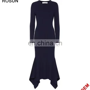 Women Fashion Asymmetric Hem Wool Rib Sweater Dress thumbnail-1