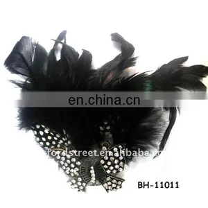 Fashion Elegant Feather Fabric Brooch With Colors Crystal Rhinestone Stone thumbnail-1