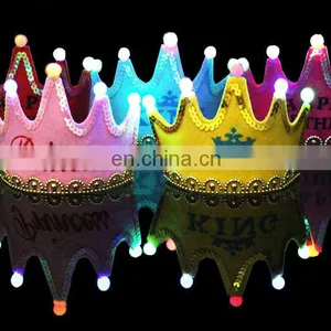 MCH-2316 New Wholesale Party Decoration Led Flashing Happy Birthday King Princess Tiara Crown Headband Hat thumbnail-2