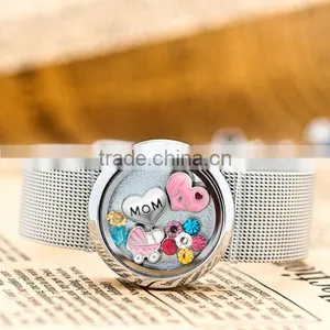 18mm Stailess Steel Slide Round Locket Fancy Wrist Band thumbnail-1