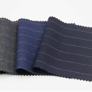 Italian 180 Gsm Soft Blend Fabric 80% Wool 20% Poly Fabric High Quality Classic Striped Worsted Wool Suiting Fabric thumbnail-1