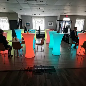 Modern Plastic High Top LED Illuminated Bar Table for Club Mall Restaurant Home Bar Kitchen Use thumbnail-1
