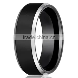 Men's Tungsten Ring Wedding Band,Flat Top Two Toned Black Ring thumbnail-1