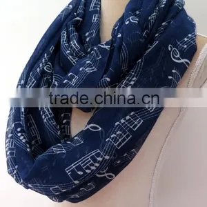 Music Note Printed Fashion Ladies Polyester Circular Scarf Neck Warmer thumbnail-4