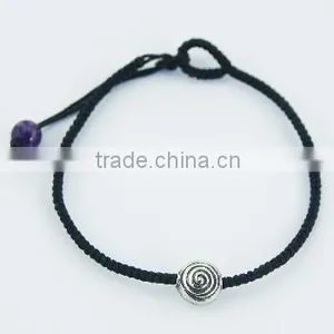 Tibetan Silver Spiral Bead & Amethyst Sphere Macrame Bracelet thumbnail-1