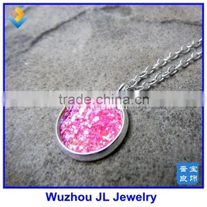 12MM Round Pink Drusy Stone Necklace Hot Pink Druzy Necklace thumbnail-3