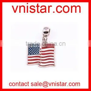 Vnistar Big Hole Metal Alloy USA Flag Slider Charm Beads Fit European Snake Chain Bracelet TB075 thumbnail-1