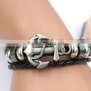 New Arrival Trendy Multi Layer Bracelet Leather Anchor Bracelet/ thumbnail-5