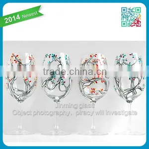 2014 Popular Glass Cup Klimt Trees With Custom Colored Leaves Black and White Trees Wine Glasses Hand Painted thumbnail-1