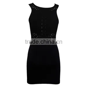 Latest Black Dress Designs Long Sleeveless Bodycon Women Dress thumbnail-2