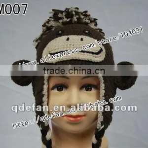 Free Shipping 100% Cotton Crochet Baby Hats for Sale Knitting Monkey Hats in Brown Silver Baby Gifts Cutest Baby Caps thumbnail-1