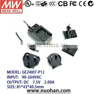Meanwell 7.5v Switching Power Supply/15 ~ 24W AC-DC Single Output Interchangeable Wall-mounted Type thumbnail-1
