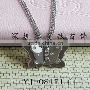 TC15 Hot Stainless Steel Double Butterfly Pendants With 6pcs Zircons thumbnail-1