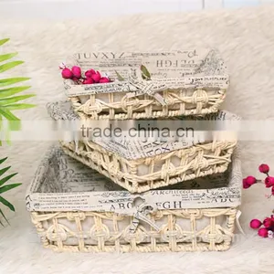 Set of 3 Cut Out Maize Weaved Storage Baskets With Lining thumbnail-2