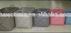 Set of 5 Flat PP Rectangle Basket With Ear Handles , Zig Zag Weave , the Top With Wire Frame thumbnail-1