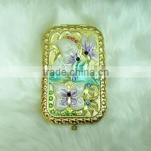 Gold Butterfly Pocket Mirror With Rhinestone thumbnail-1