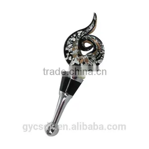 Gold Sand and Silver Foil Flame Shape Colorful Murano Glass Wine Stopper for Gift and Collection thumbnail-1