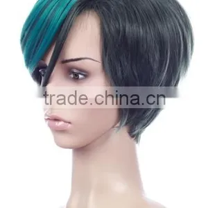 Low Price Good Quality Bobo Design Synthetic Hair Monofilament Short Green Ombre Wig thumbnail-3