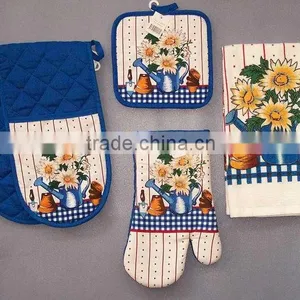 3 Pcs Silk Screen Print Cotton Kitchen Towel Set Oven Mitten Set thumbnail-3