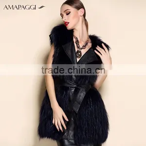 Hot Sale Dark Blue Sliver Fox Fur Vest With Leather Vest thumbnail-3