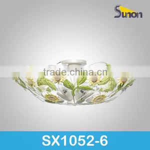 6 Lights Wrought Iron Decorative Sunflower Classic Ceiling Fan Lamp thumbnail-1