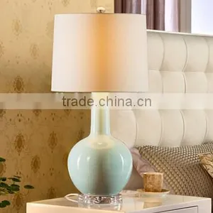 Acrylic Base Ceramic Body With Fabric Round Lampshade Modern Desk Lamp Bedroom Living Room Dining Room Table Lamp thumbnail-4