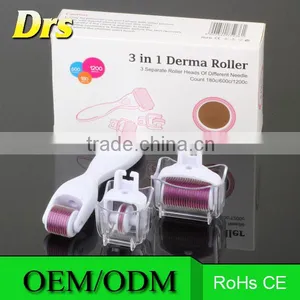 3-In-1 Kit Derma Roller Titanium Micro Needle Roller - 180/600/1200 Needles Skin DermaRoller for Body and Face thumbnail-1