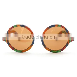 OEM Sunglasses Lens Handmade Round Wooden Sun Glasses Rainbow Wood Frame Cute Glasses thumbnail-1
