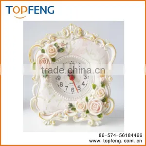 Petite Floral Alarm Clock Fashion Vintage Home Rustic Alarm Clock Rose Small Alarm Clock Furnishings Carved Resin Table Clock thumbnail-1