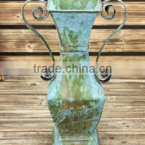 Large Decorative Painted Metal Flower Vase thumbnail-1